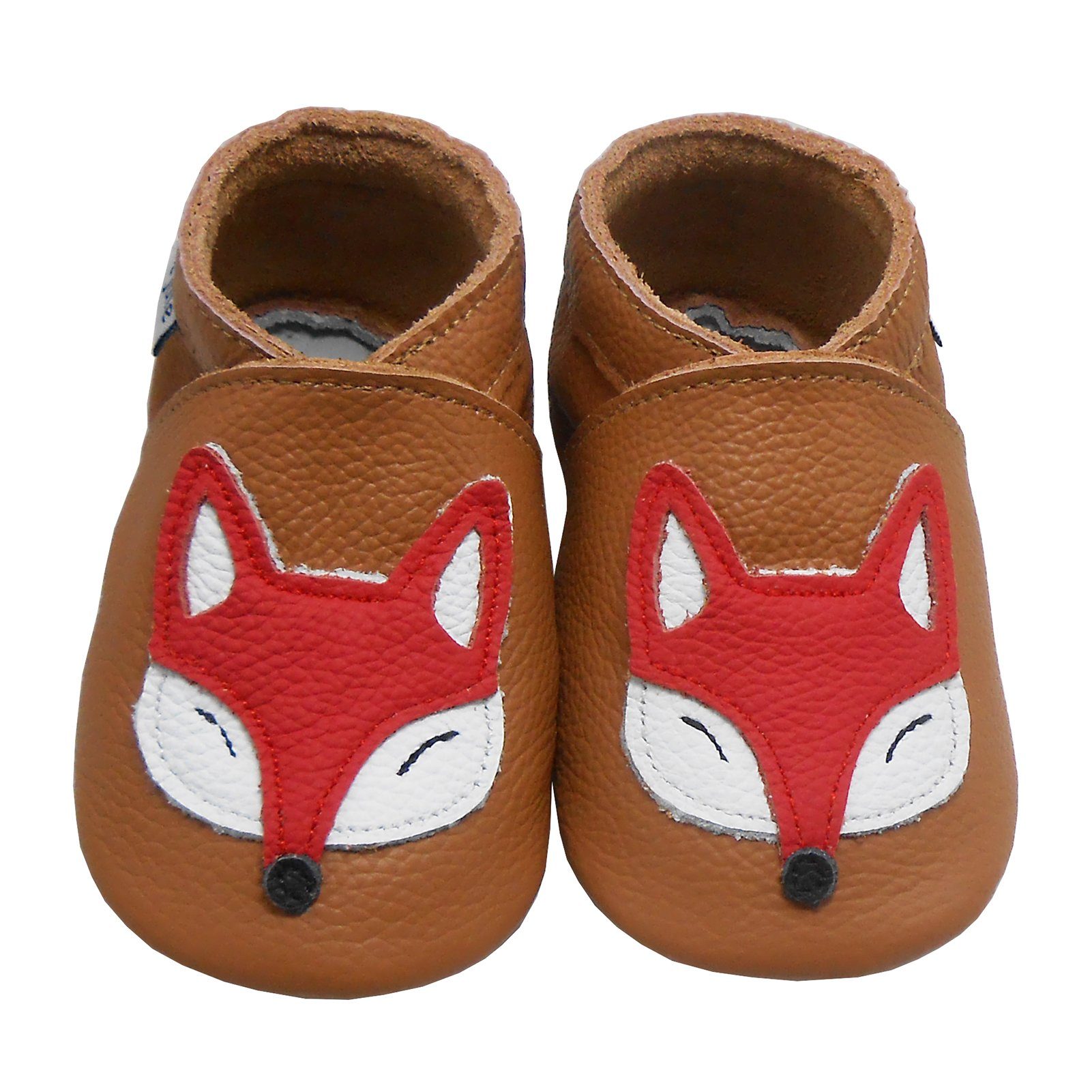 Yalion Weiche Leder Lauflernschuhe Hausschuhe Lederpuschen brauner Fuchs Hausschuh 100% Leder