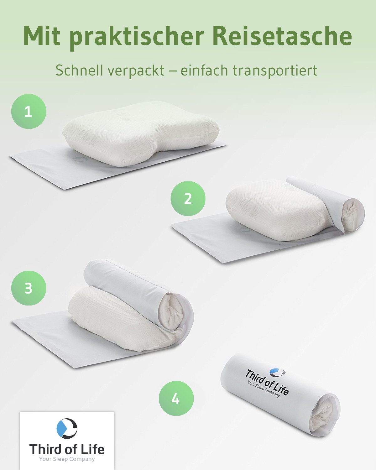 Third of Life Seitenschläferkissen Aloe Vera Kopfkissen NuMOON, Ergonomisches Visco-Schaumkissen mit hautpflegendem Bezug
