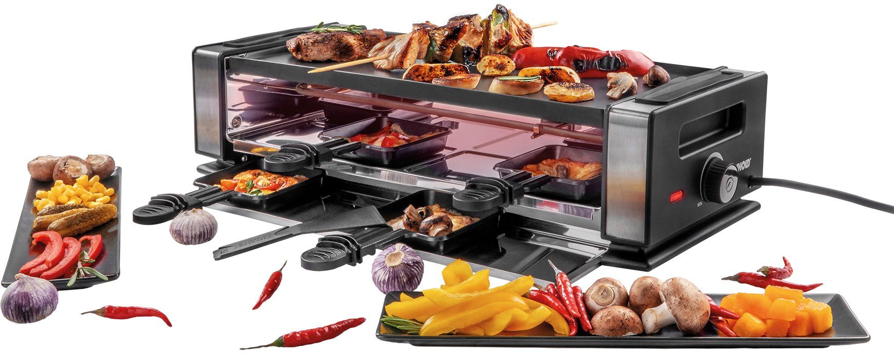 Unold Raclette 48730 Finesse Basic, 8 Raclettepfännchen, 1200 W