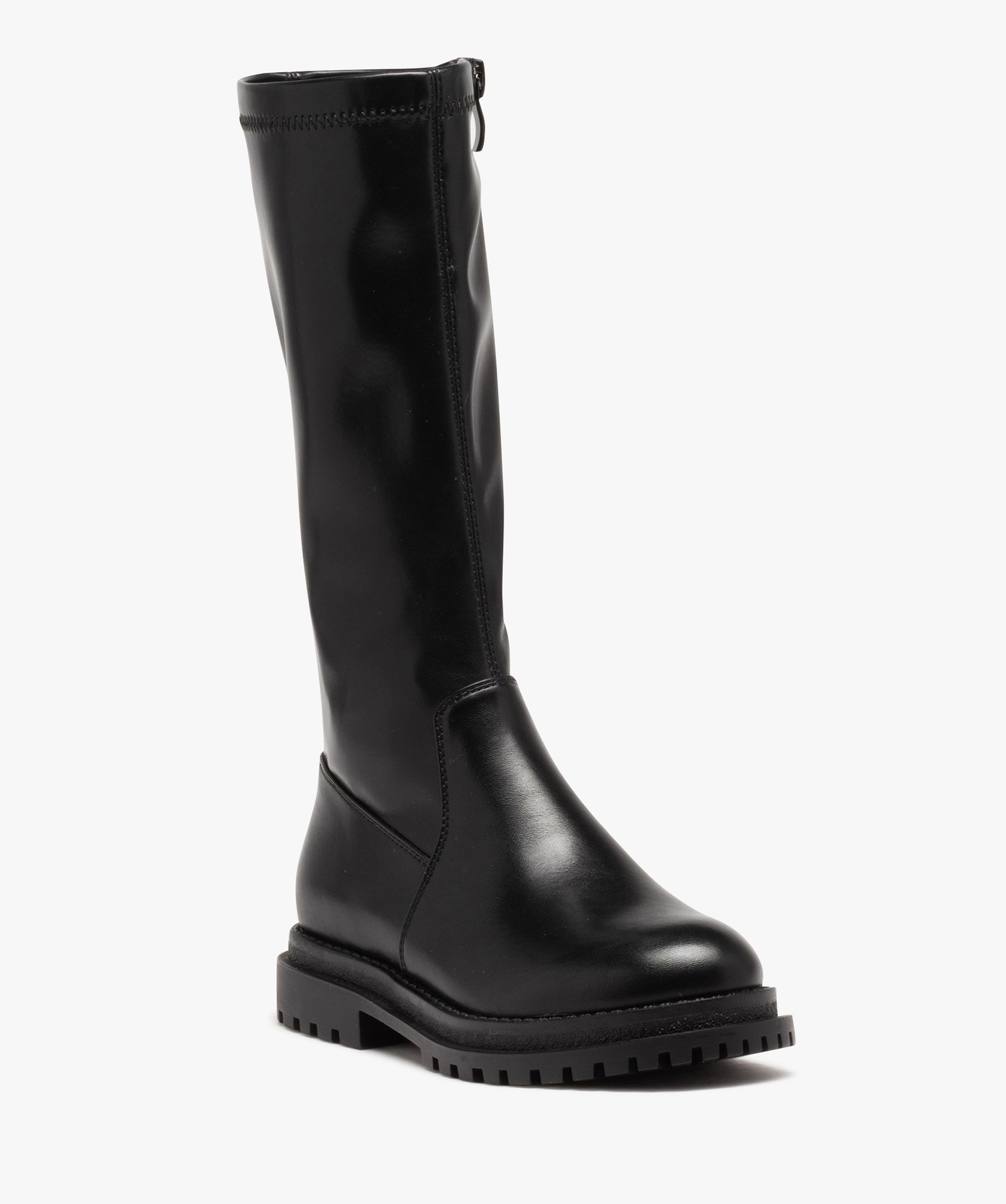 Boots fille montantes dessus uni à semelle crantée et à zip noir | GEMO