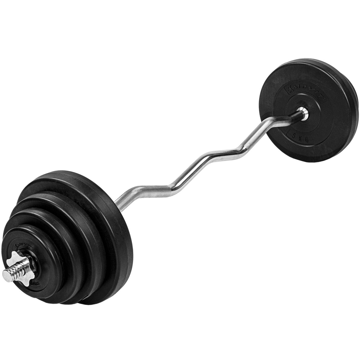 MOVIT Hantel-Set Curlset 120cm SZ-Stange Curlstange, (Set, Curl Set), mit Sternverschlüssen + Gewichtsscheiben, Auswahl: 23,5kg - 95kg