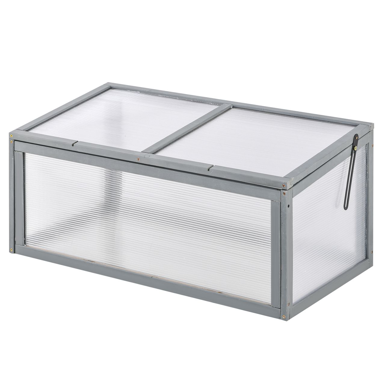 Outsunny Frühbeet Treibhaus Gewächshaus Frühbeetkasten Pflanzenbeet mit Abdeckung aus Holz und Polycarbonat wetterfest Grau 90 x 46 x 40 cm