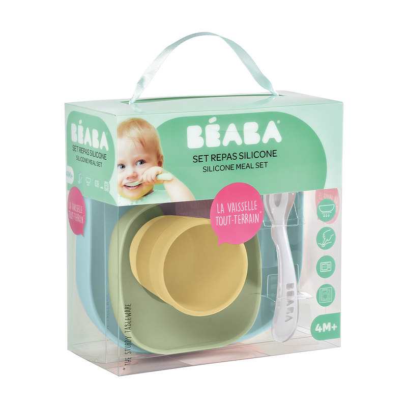 Coffret repas silicone 4 pièces jaune Beaba