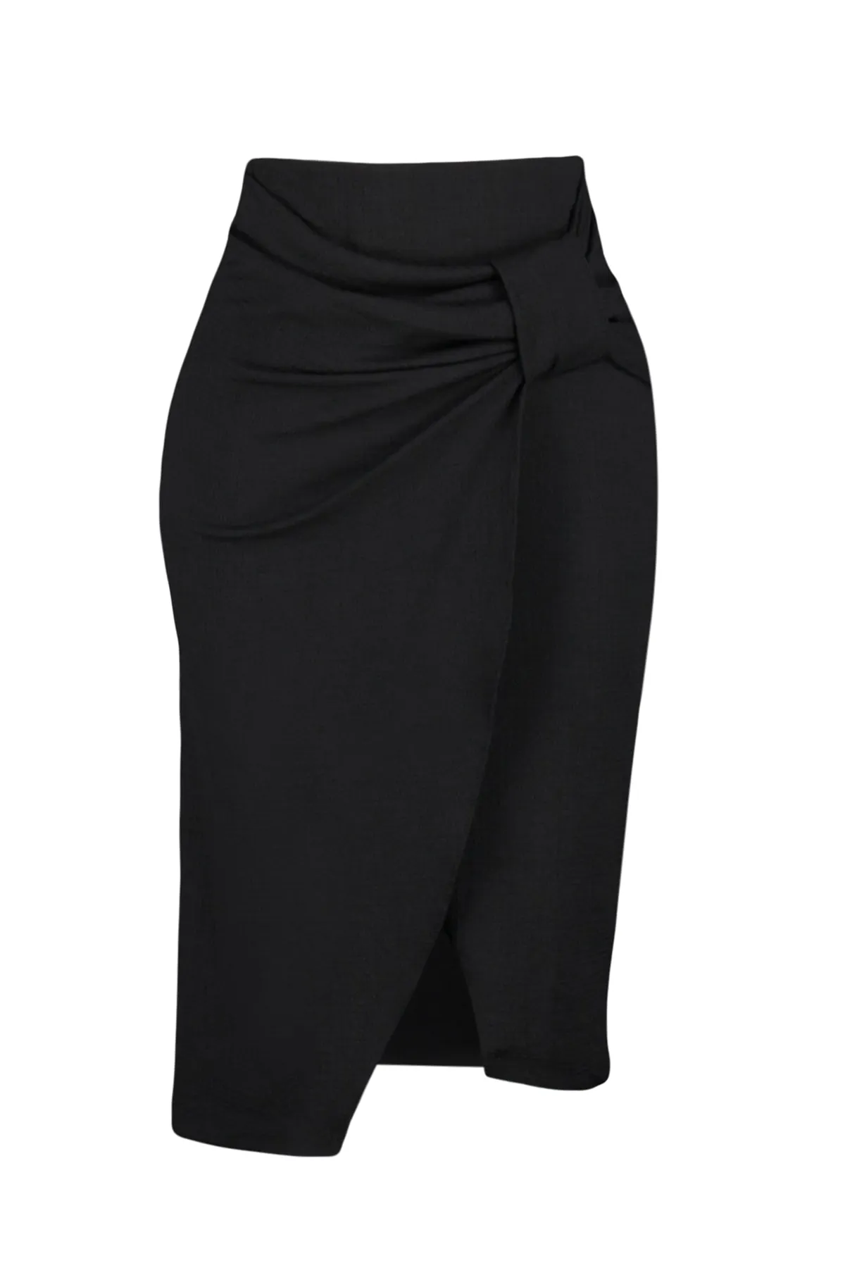 Trendyol Collection  Schwarzer zweireihiger Wickel-Midi-Strickrock mit hoher Taille TWOSS23ET00027