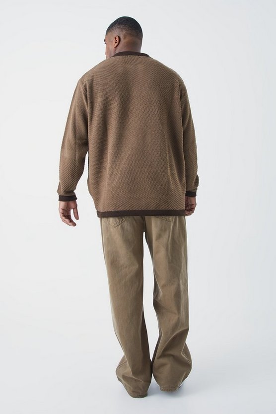 Plus langärmliges Oversize Poloshirt mit Kontrast-Kragen