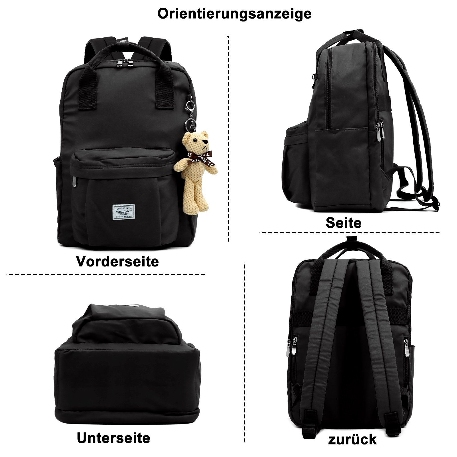 TAN.TOMI Schulrucksack Schulrucksäcke Mädchen Jungen & Kinder Damen Herren, mit laptopfach für 15 Zoll Notebook, wasserdichte Schultasche