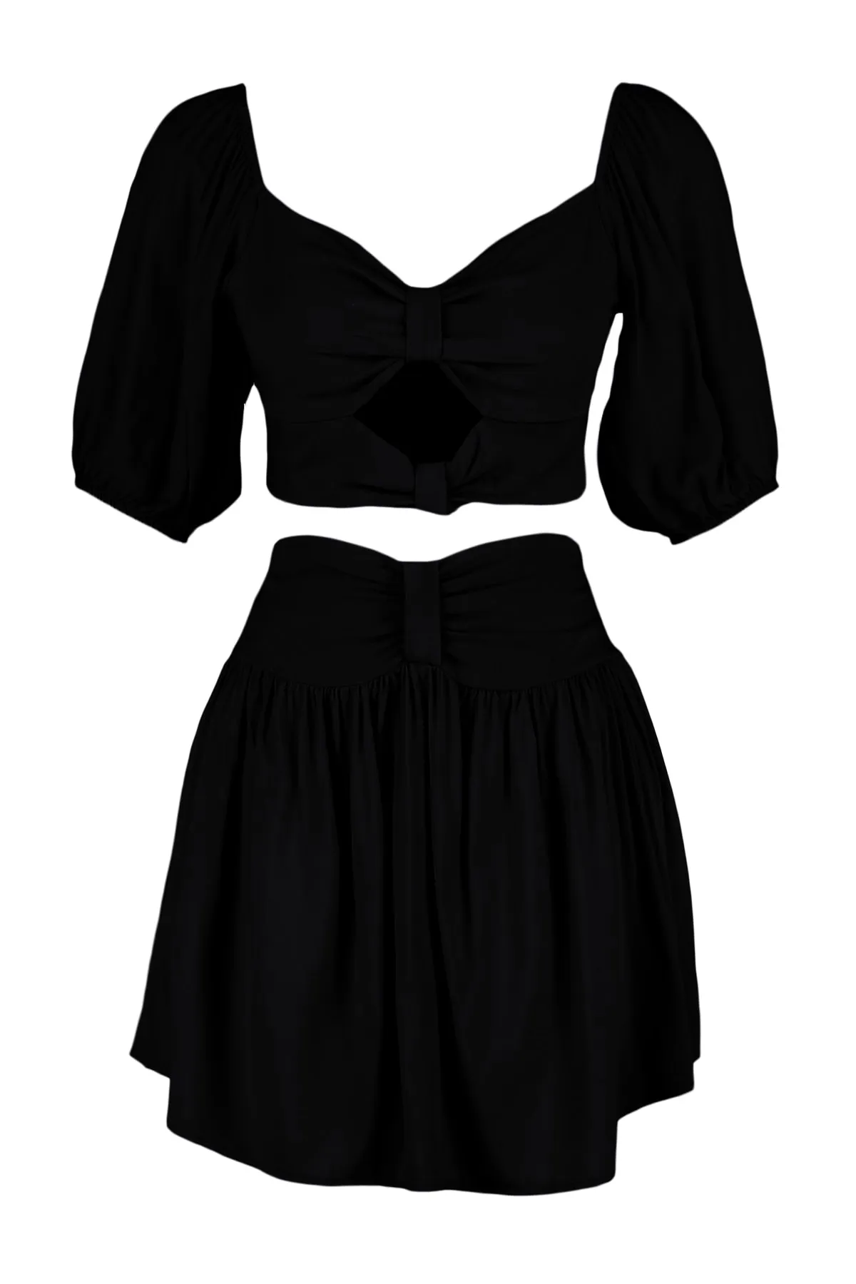 Trendyol Collection  Schwarzes gewebtes Cut-Out/Fenster-Blusenrock-Set TBESS23AU00176