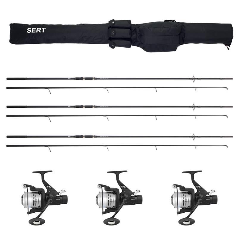 Sert Carpe Pack: 3 x 10' 3lb stænger + 3 baitcasting hjul + stangkasse