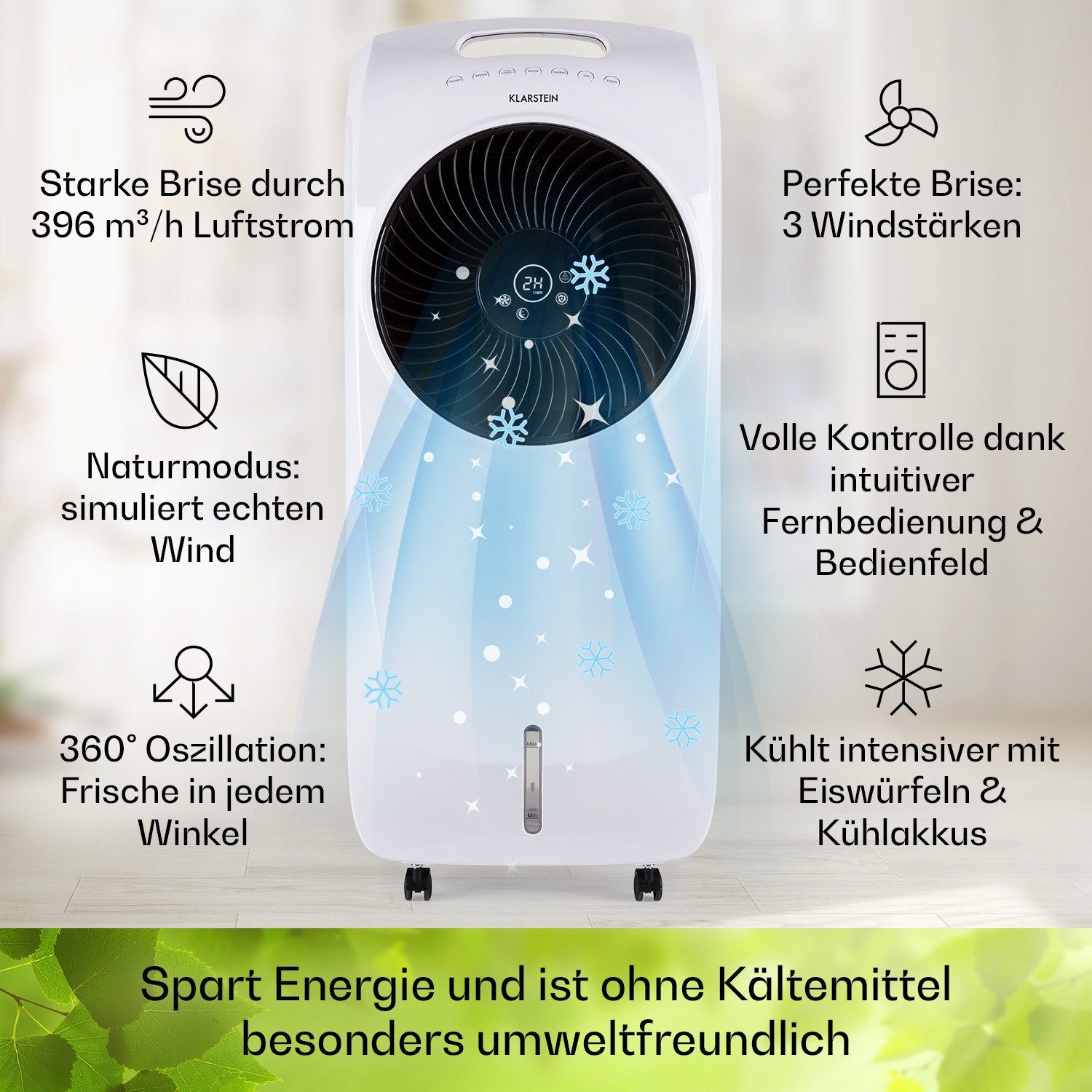 Klarstein Ventilatorkombigerät Rotator 4-in-1 Luftkühler, mit Wasserkühlung & Eis mobil Luftkühler ohne Abluftschlauch