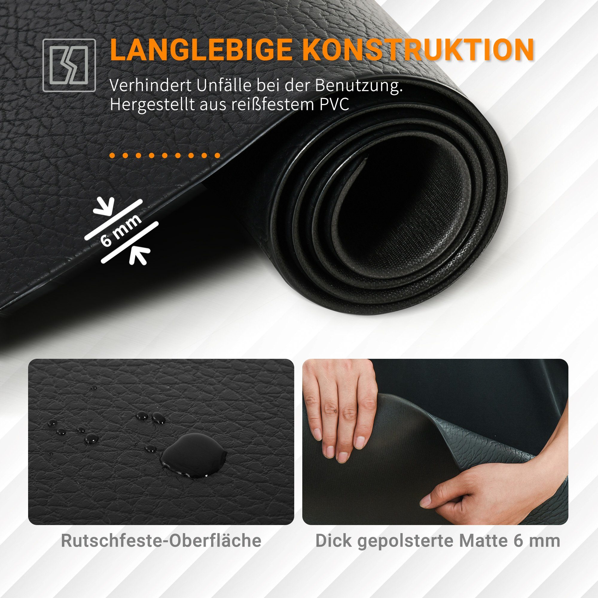 HOMCOM Yogamatte Anti-Rutsch Fitnessgerät Bodenschutzmatte für Fitnessgeräte Schwarz (Set, 1-St., für Heimtrainer Crosstrainer Laufband), 180L x 90B x 0.6H cm