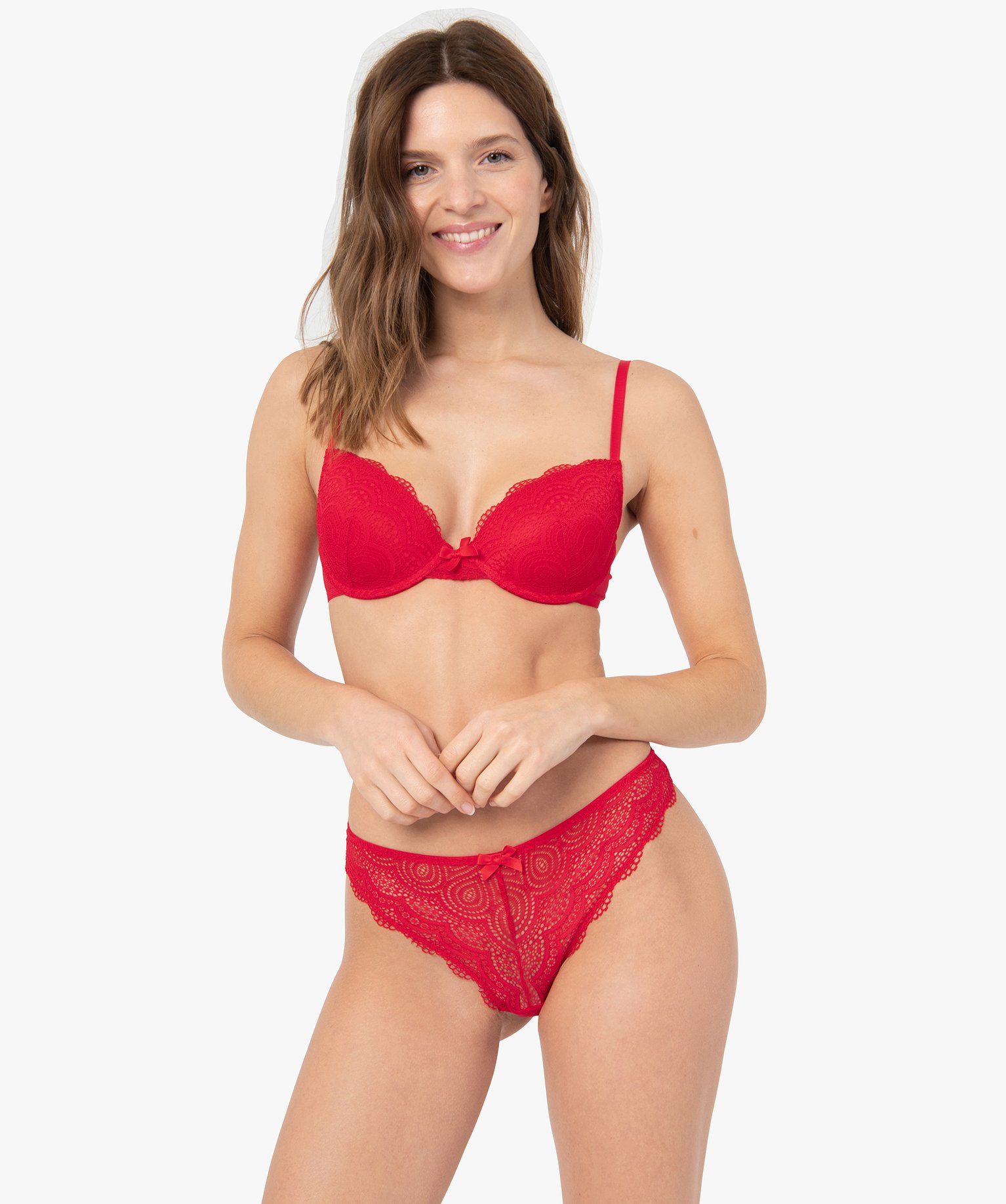 String en dentelle et tulle femme (lot de 2) rouge | GEMO