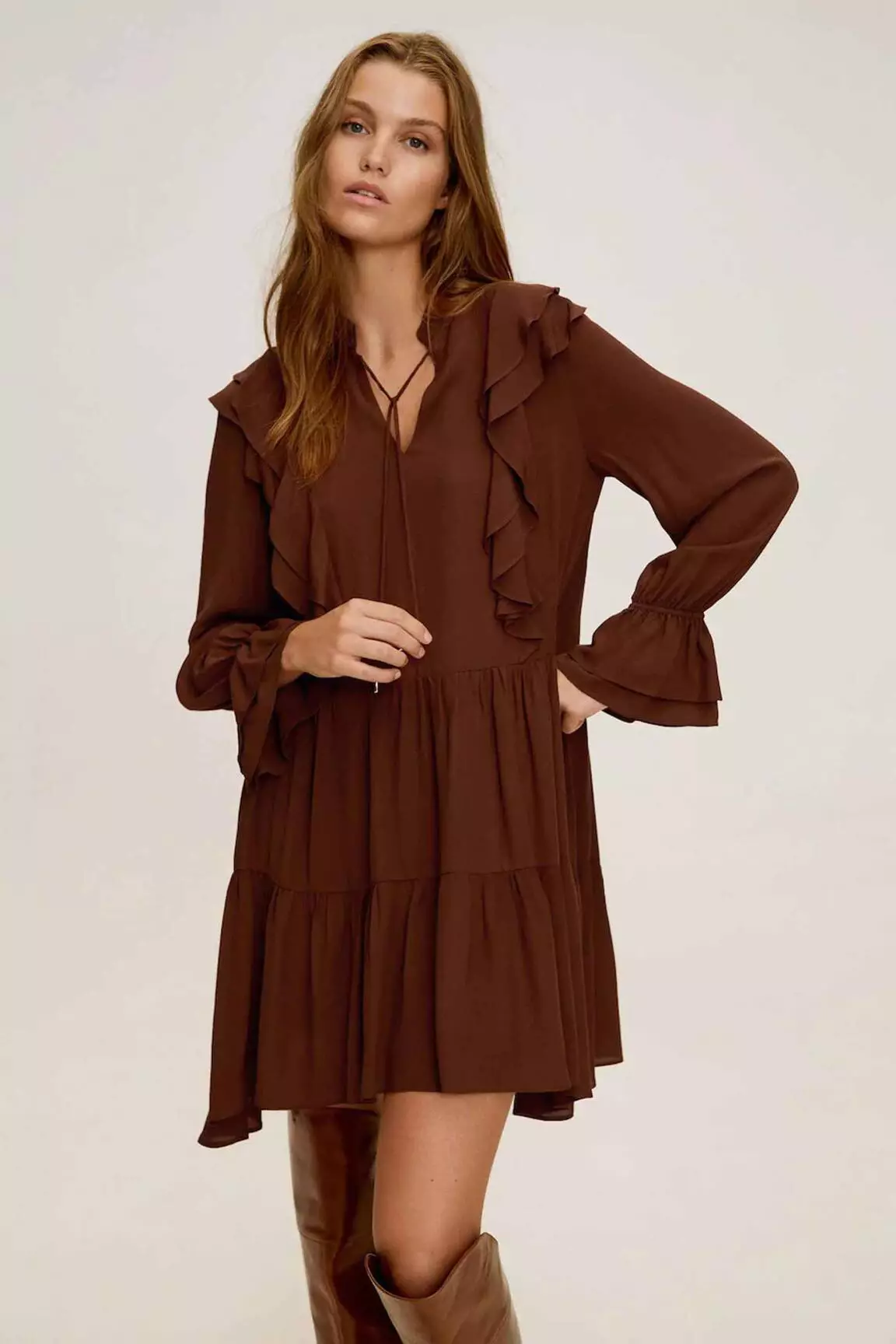 Mango Robes Mi Longues Femme couleur marron