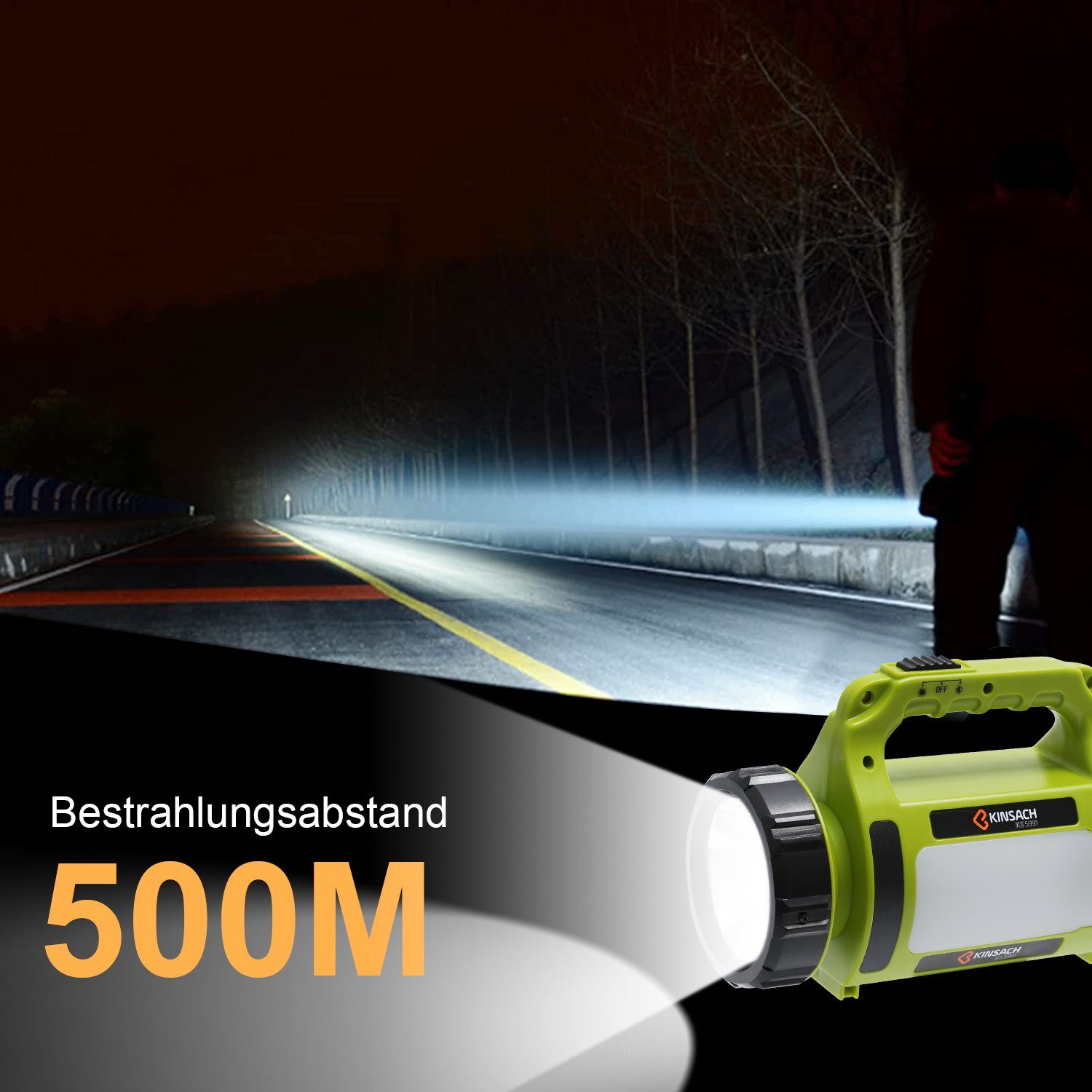 Vicbuy LED Taschenlampe, 500m Reichweite Handscheinwerfer Campinglampe 3 Lichtmodi