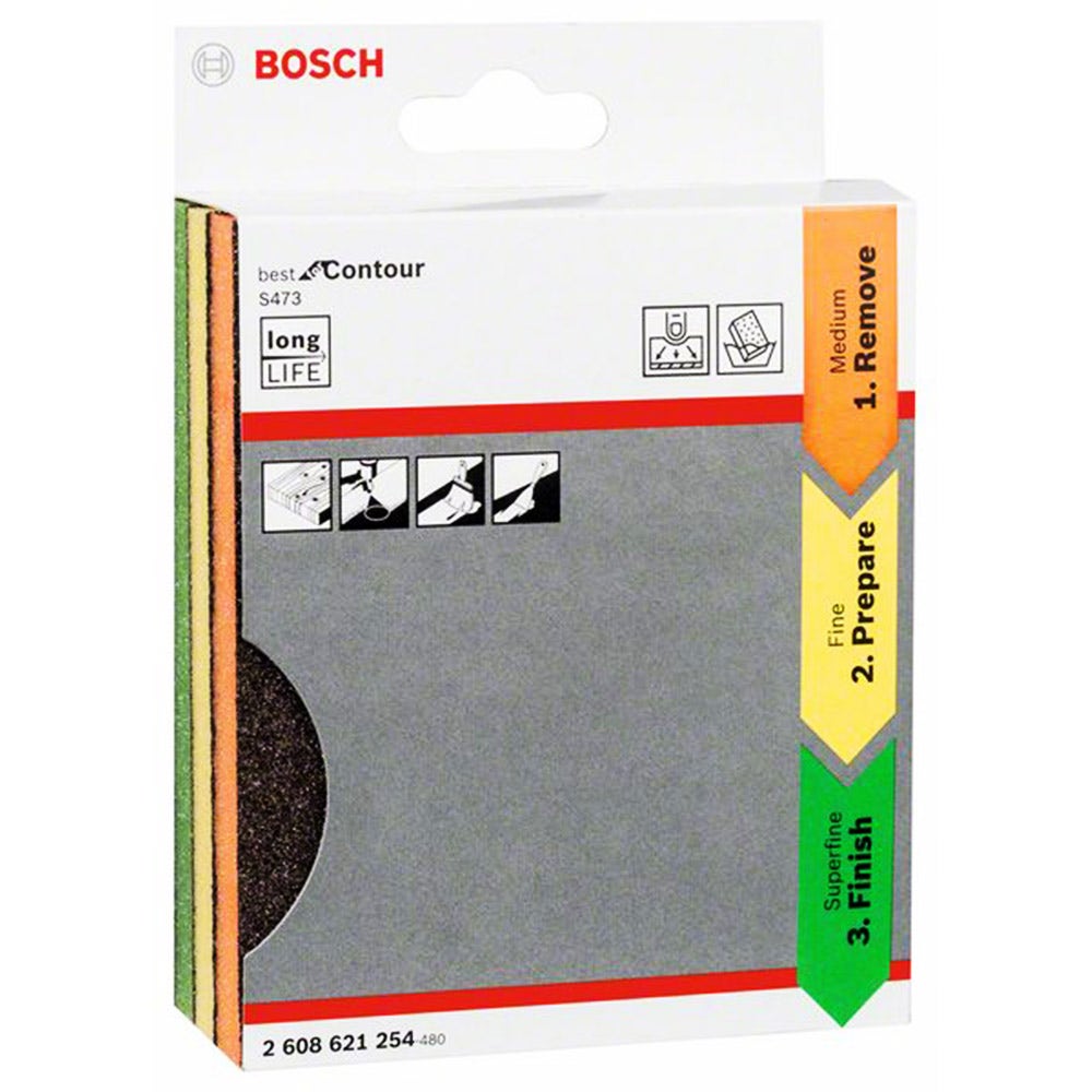 Conjunto de esponjas de espuma BOSCH para lixamento manual - S473 BEST para contornos - 3 peças