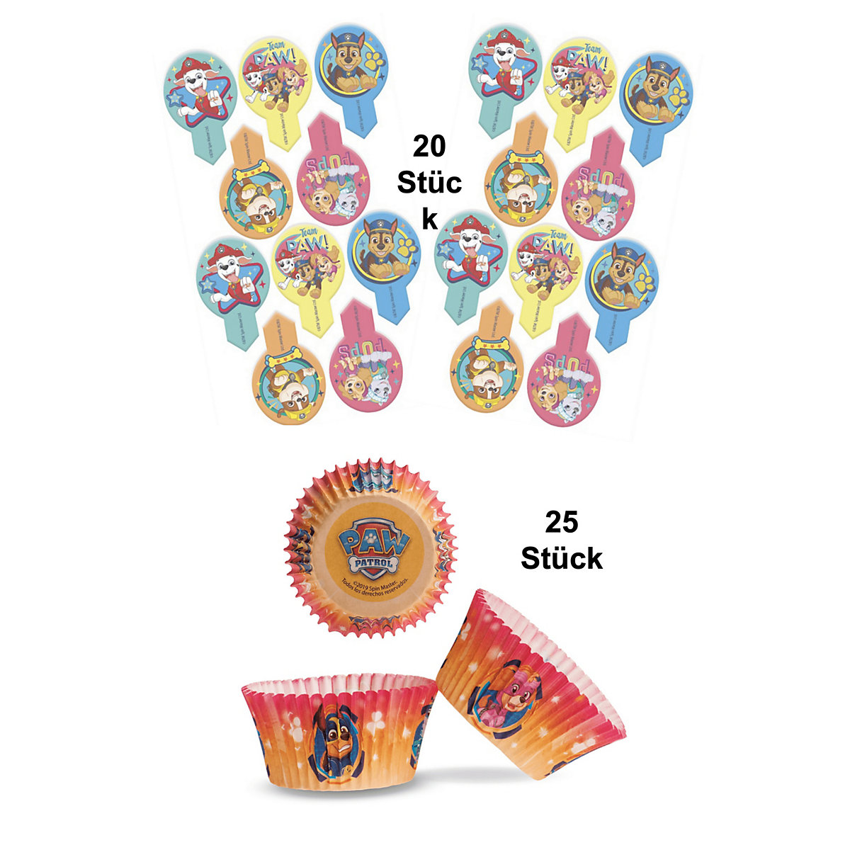 2er Set Paw Patrol Essbare Einstecker + Muffinschalen