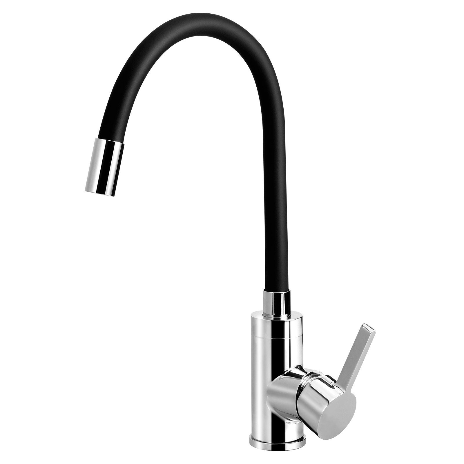 XIIW Waschtischarmatur Messing Küchenarmatur Spültischarmatur, Keramikkartusche,ABS Belüfter (Flexible Wasserhahn Küchen(360° Schwenkbar),Höhe 34,7cm,Schwarz Silikonschlauch)