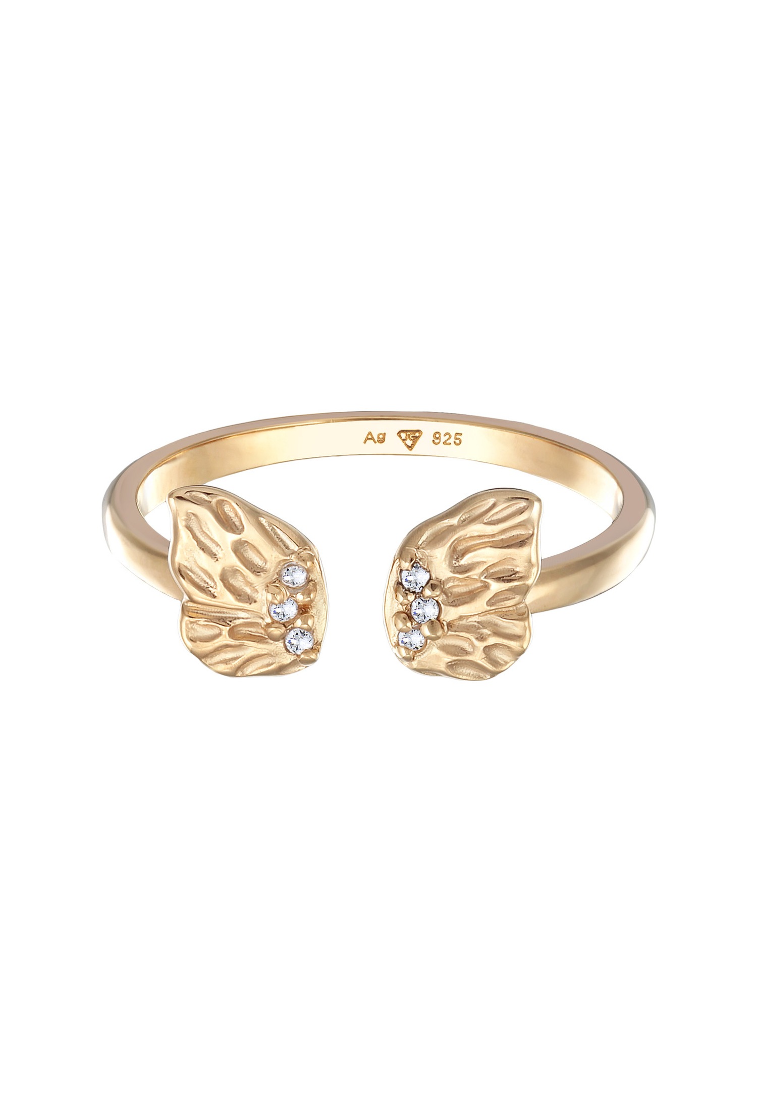 Elli Aripi de fluture deschise pentru femei cu zirconiu din argint 925 placat cu aur