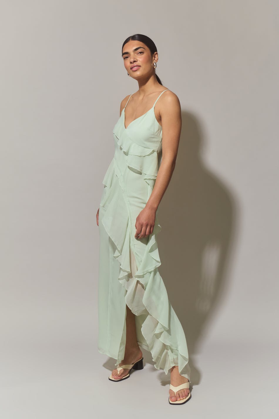 Frill chiffon maxi dress