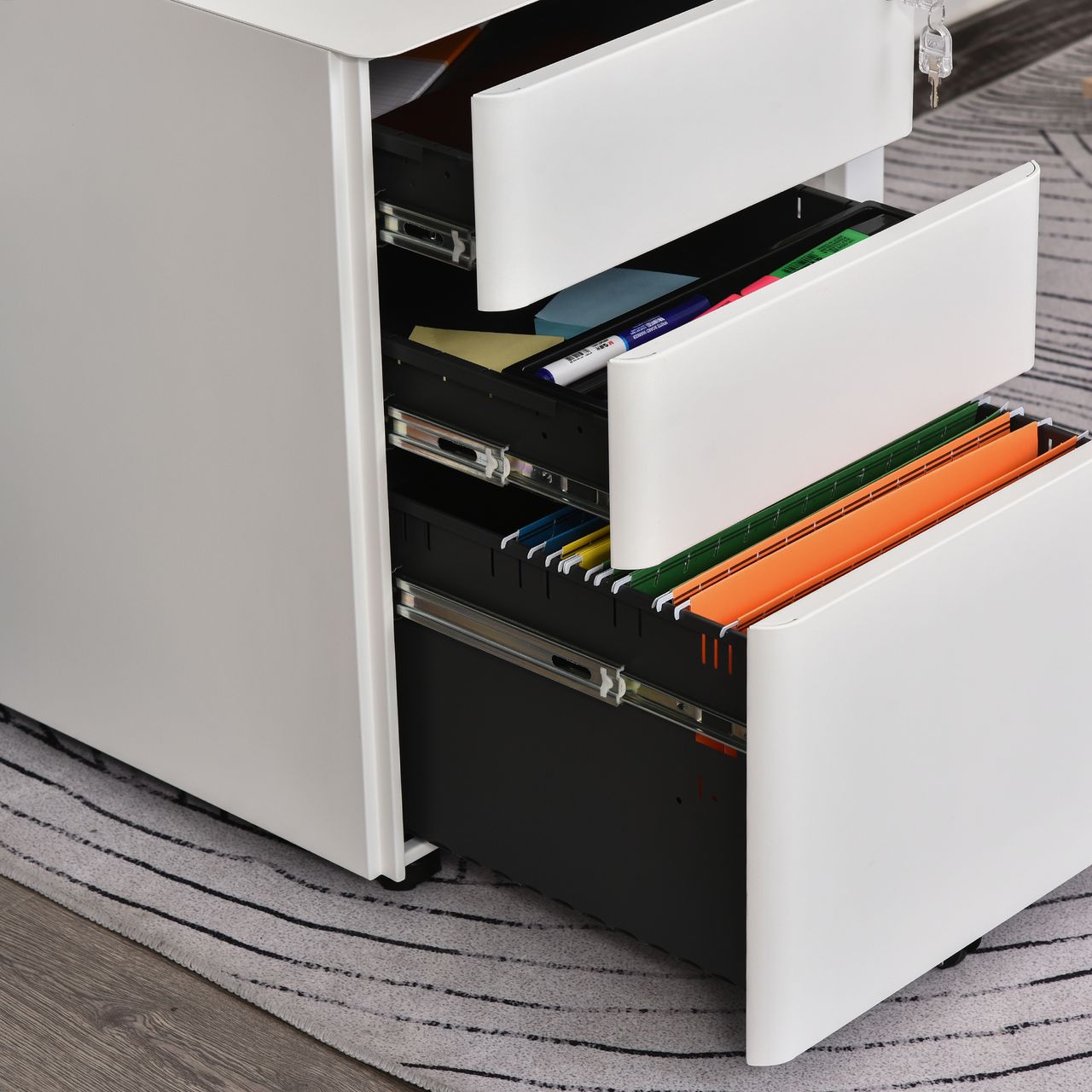 Vinsetto Rollcontainer, mobiler Aktenschrank mit 3 Schubladen, Büroschrank, Aufbewahrung, Stahl, Weiß, 39 x 48 x 59 cm