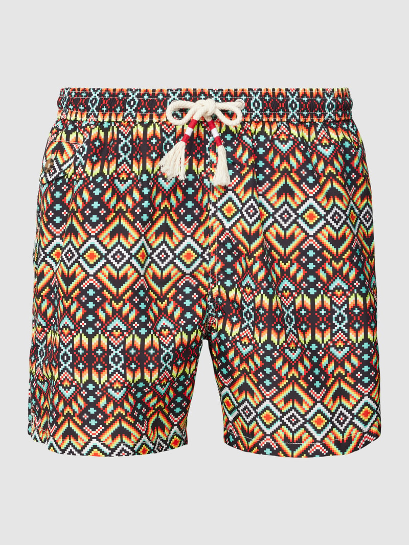 Badehose mit Allover-Muster Modell 'LIGHTING' in dunkelrot