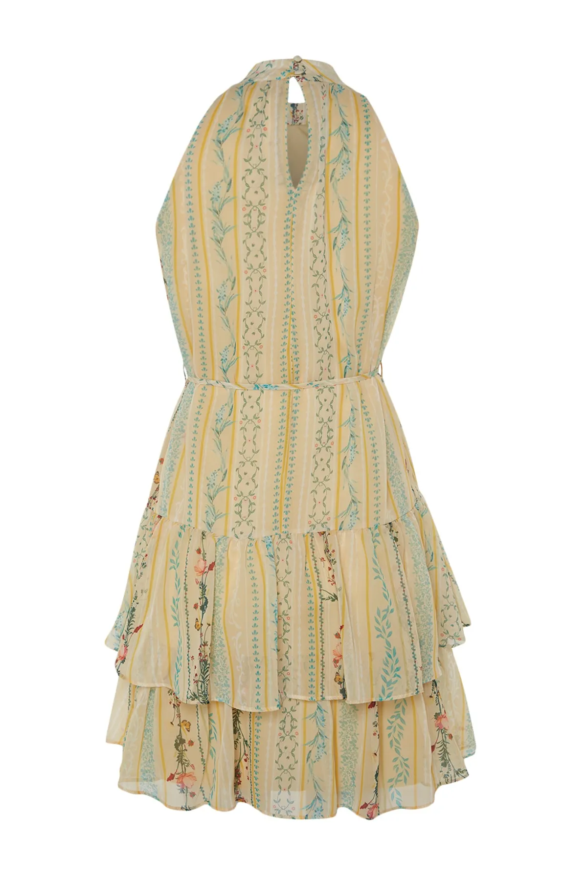 Trendyol Collection  Gelbes mehrlagiges A-Linien-/Glockenform-Minikleid mit Futter aus Webstoff mit Blumendruck TWOSS23EL02056