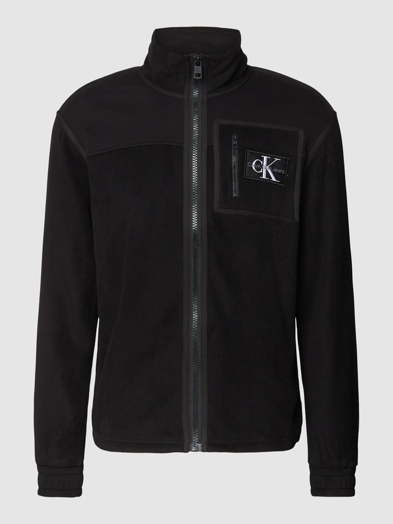 Sweatjacke mit Label-Patch in schwarz
