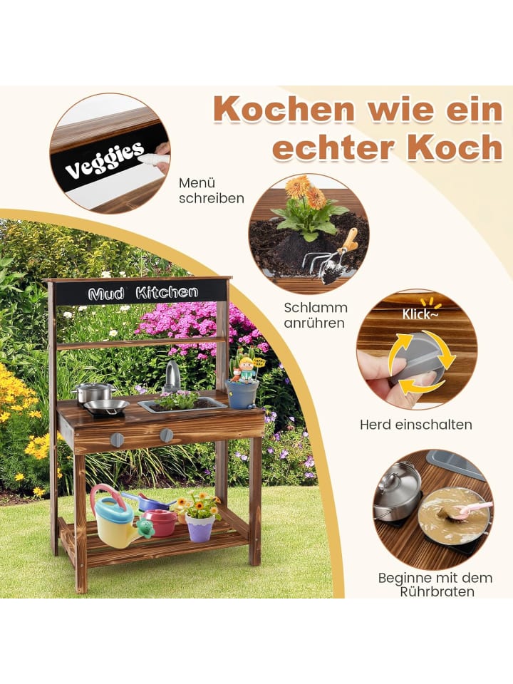 COSTWAY Matschküche Kinder Outdoor in Braun günstig kaufen onesize