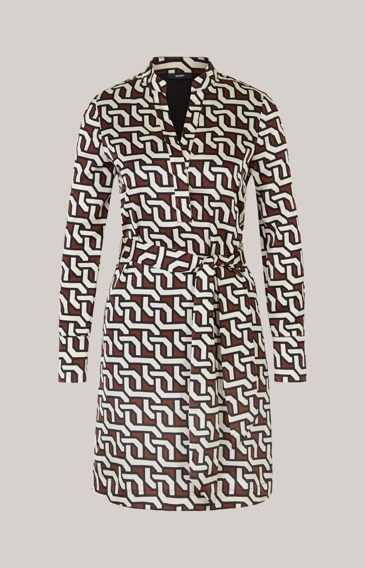 Satin-Kleid in Braun/Creme/Schwarz gemustert