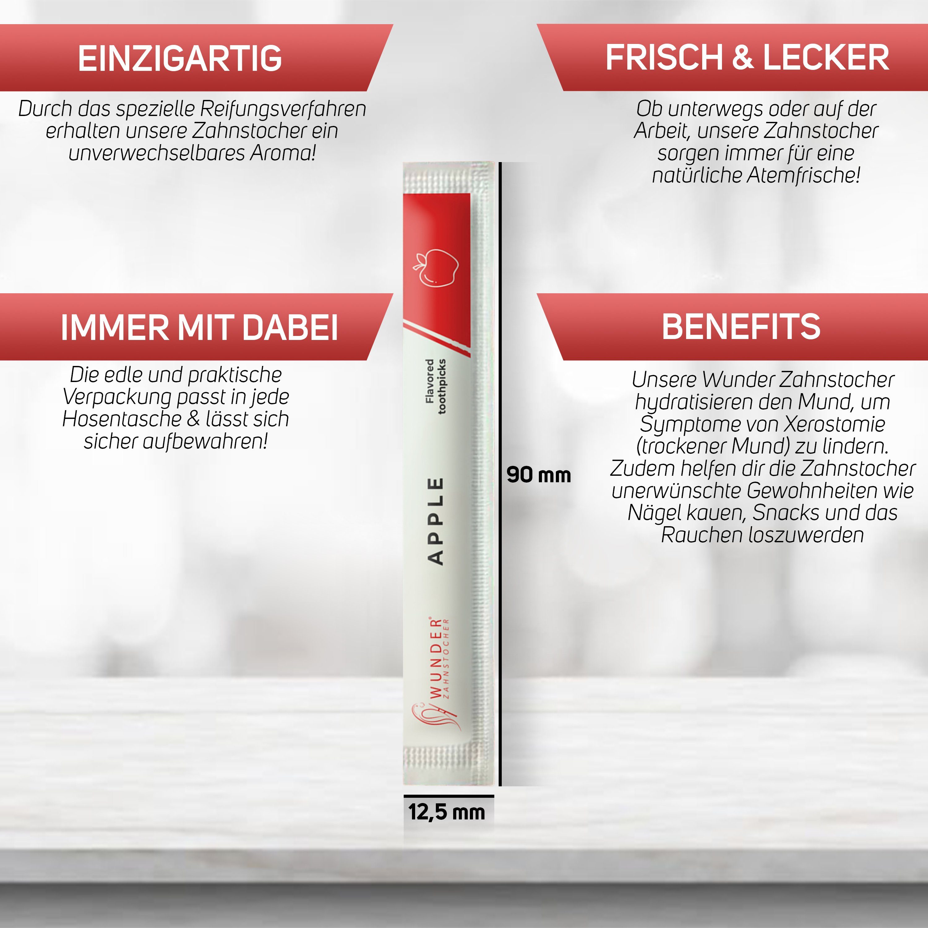 Wunder Zahnstocher Mundpflegecenter Zahnstocher mit Geschmack - 200er Set Apfel Einzeln Verpackt
