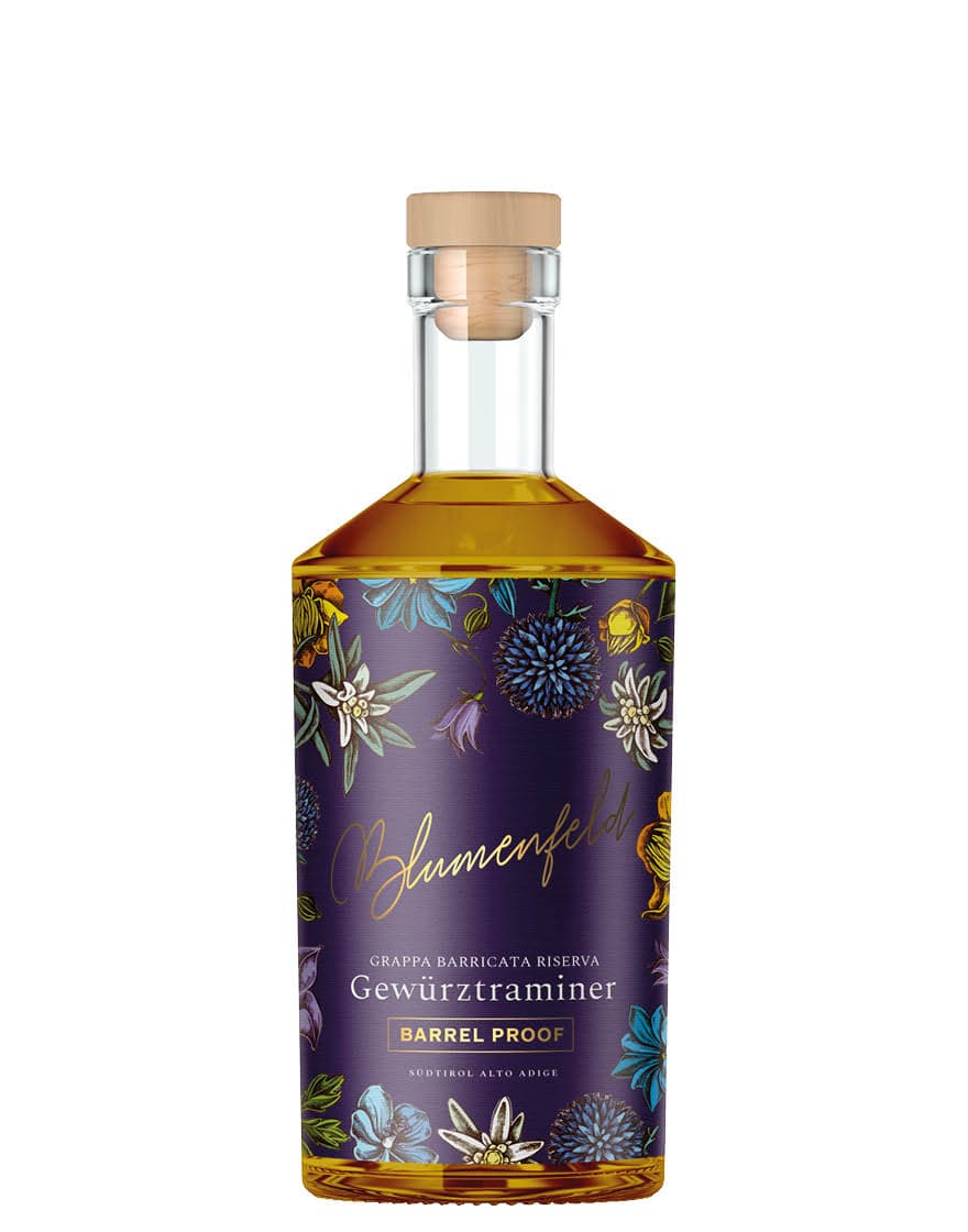 Grappa Barricata Riserva Gewürztraminer Barrel Proof Blumenfeld 500 ㎖