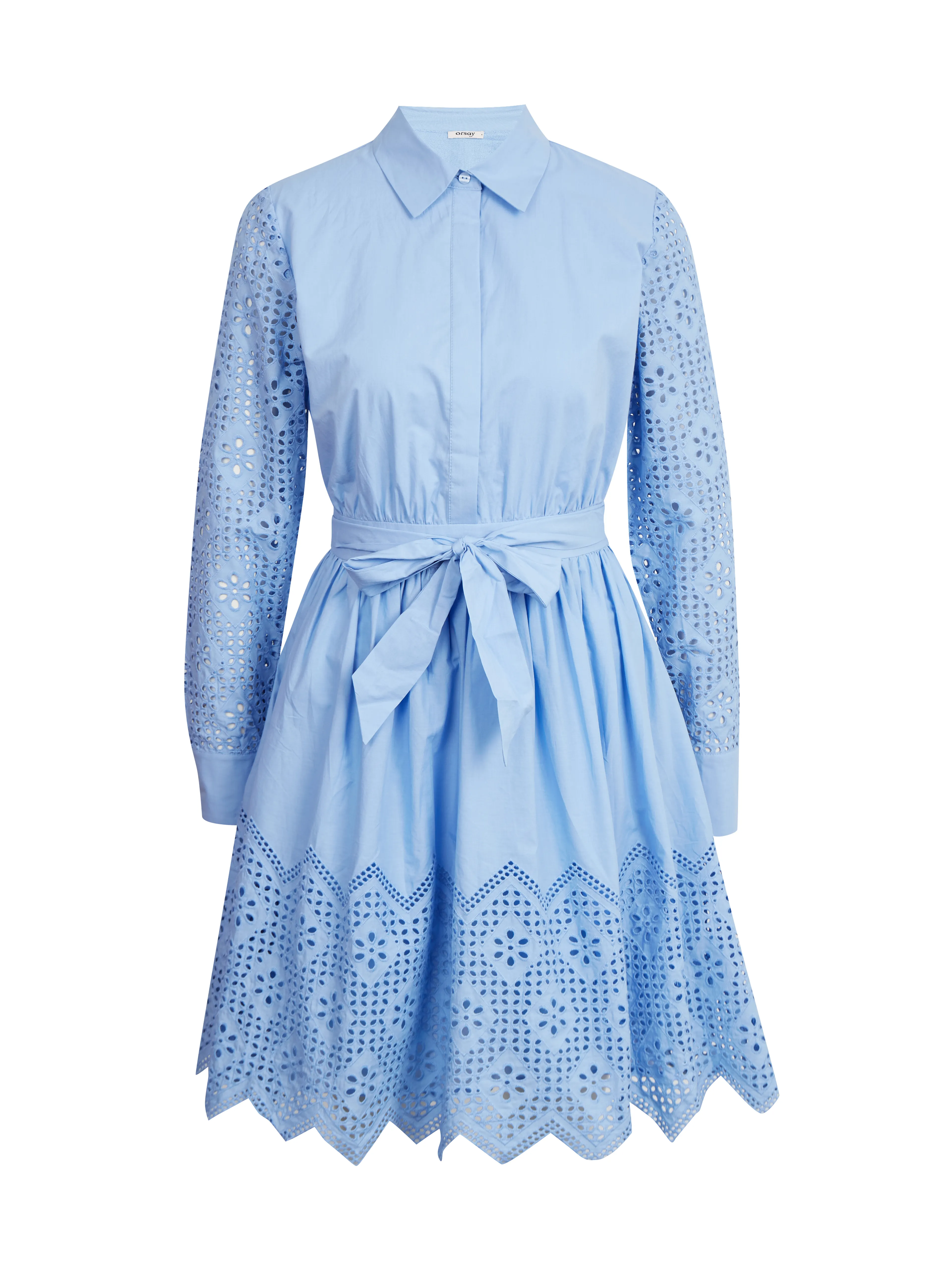 Blaues perforiertes Damenhemdkleid mit Krawatte ORSAY