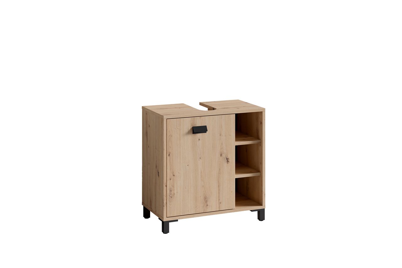 byLiving WELLNESS Waschbeckenunterschrank, Eiche-Optik, Alu/Kunststoff schwarz