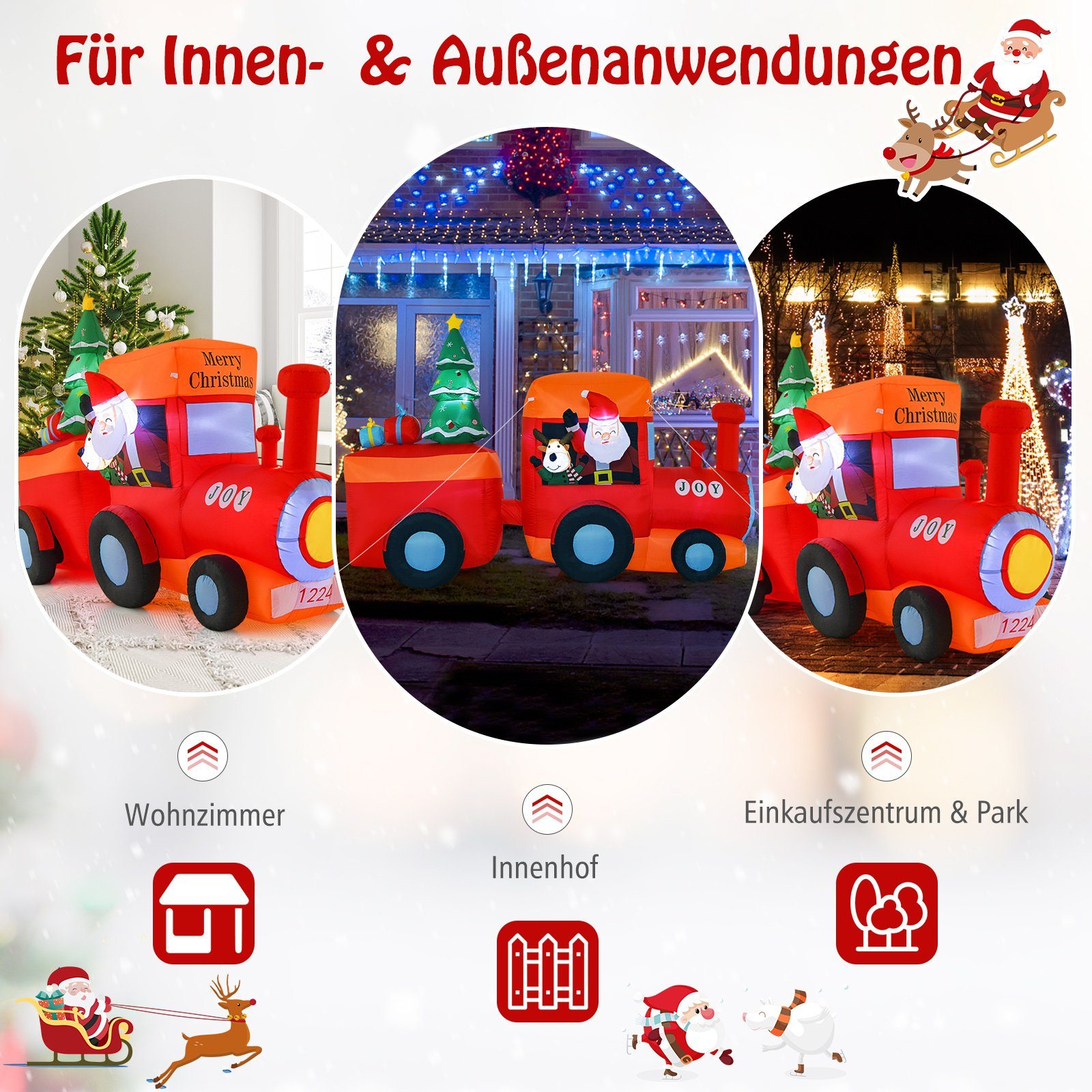 COSTWAY Weihnachtsfigur Aufblasbare Weihnachten Deko Weihnachtsmann, LED