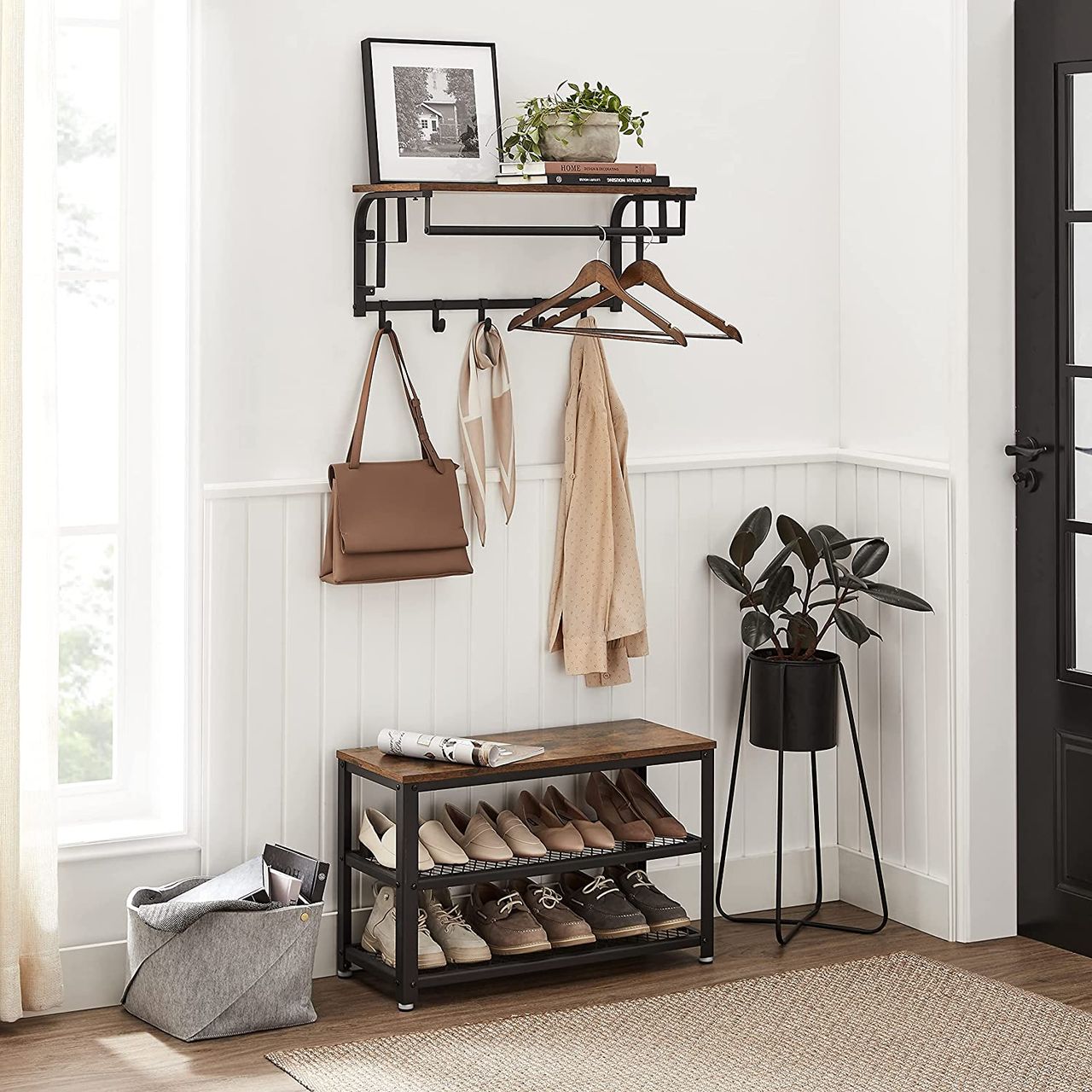 Vasagle Wandgarderobe mit Ablage, 5 abnehmbaren Haken