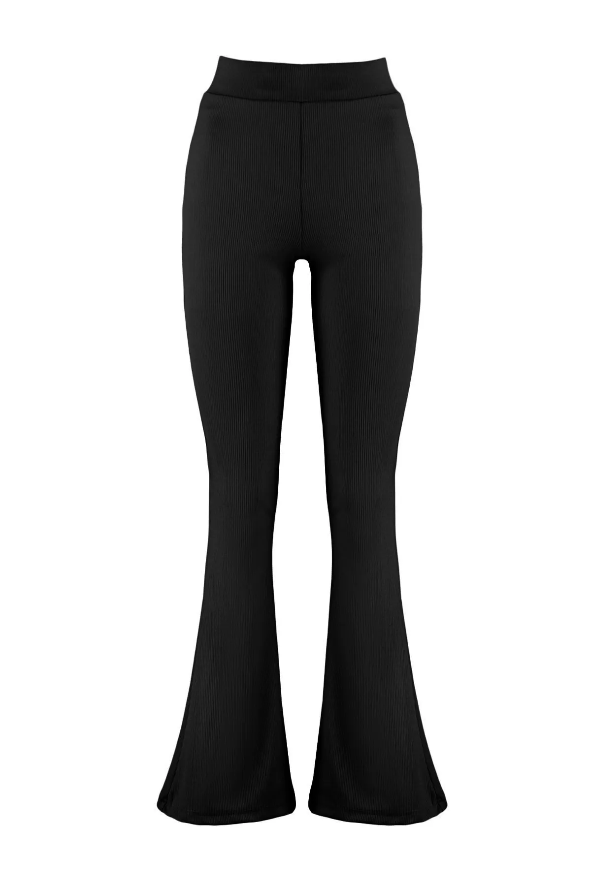 Trendyol Collection  Schwarze, gerippte, ausgestellte/ausgestellte Beine, dehnbare Strick-Leggings mit hoher Taille und hoher Taille TWOSS23PL00135