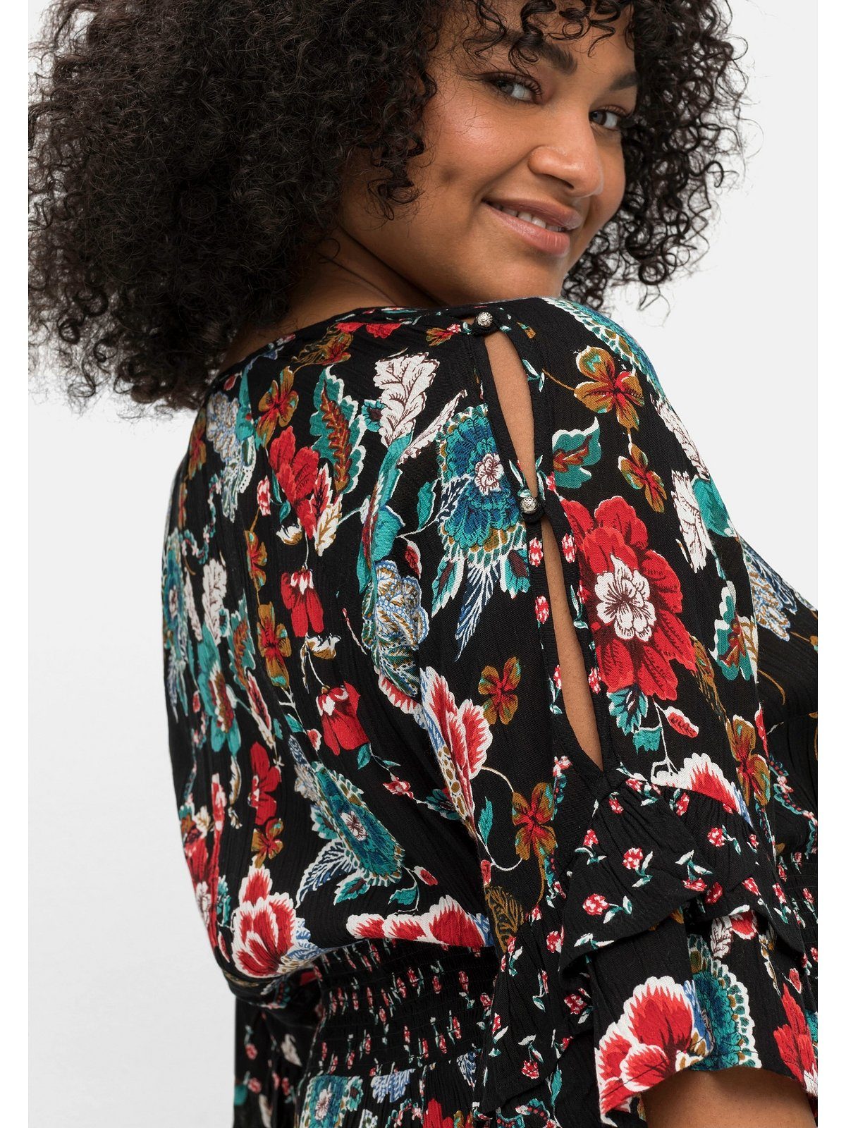 sheego by Joe Browns Tunika Große Größen mit Cut-outs, Smokbund und Blumenprint