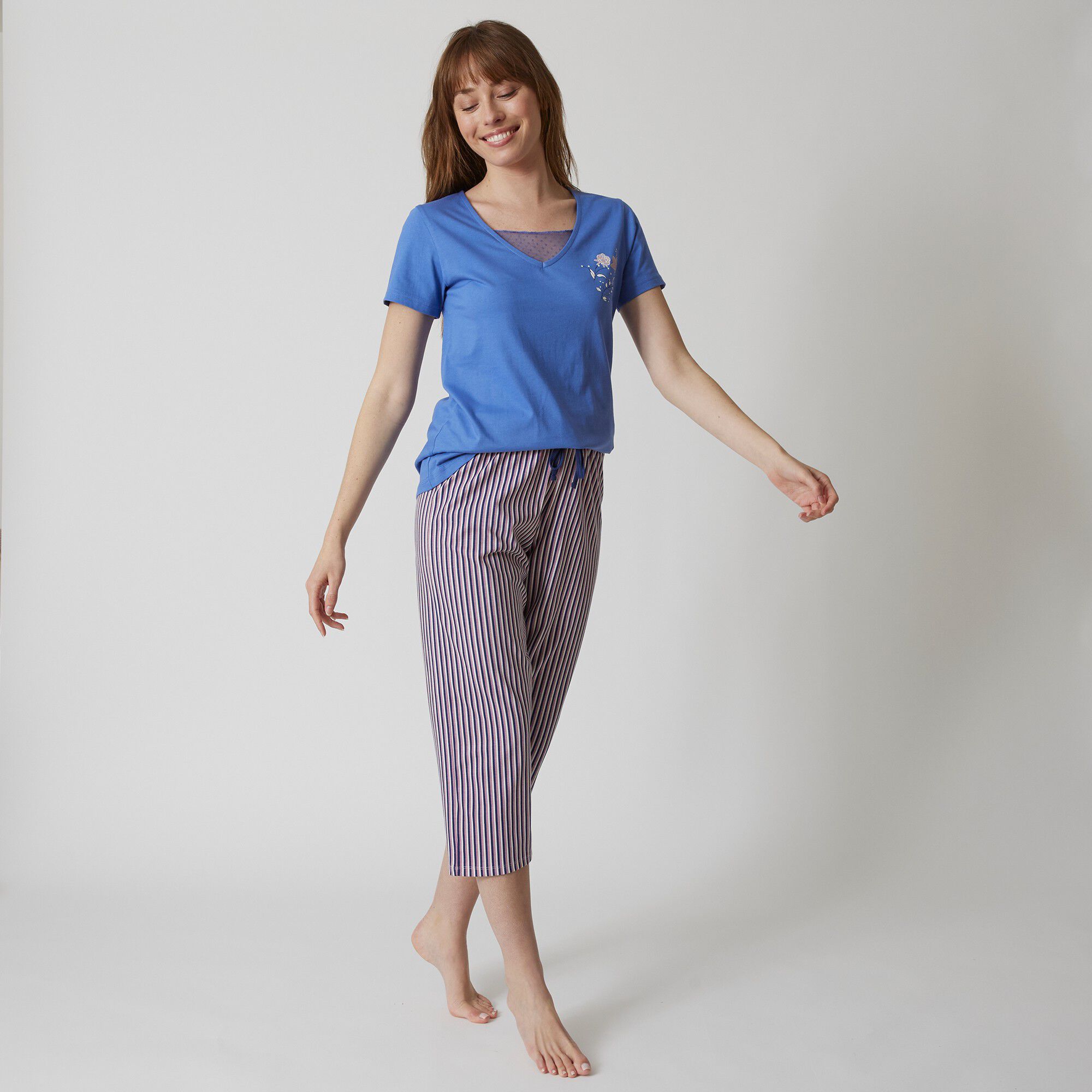 T- shirt pyjama manches courtes motif floral imprimé