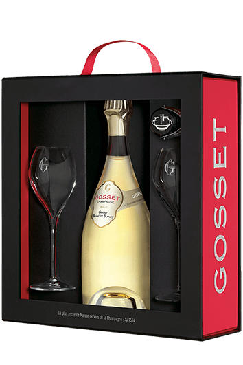 Gosset : Coffret Grand Blanc de Blancs 2 Flûtes et 1 Bouchon