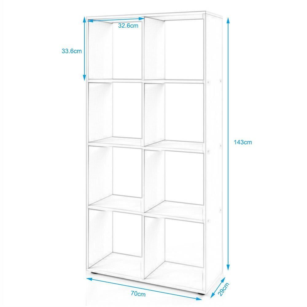 Melko Raumteilerregal Holzregal Raumtrenner in Betongrau mit 8 Fächer Bücherschrank Regalwand Kinderregal, Stück, Melaminbeschichtet