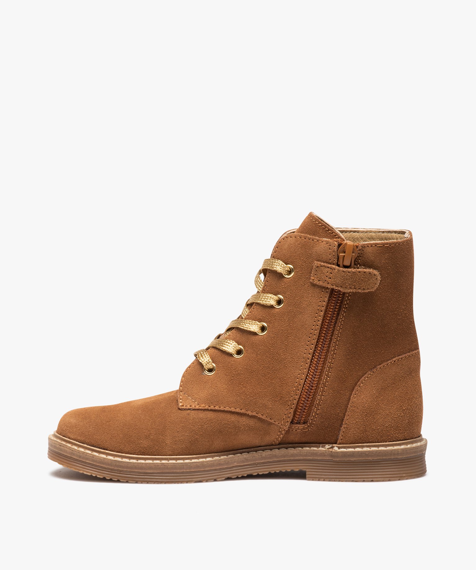 Boots fille dessus cuir uni à lacets métallisés et zip – NA!