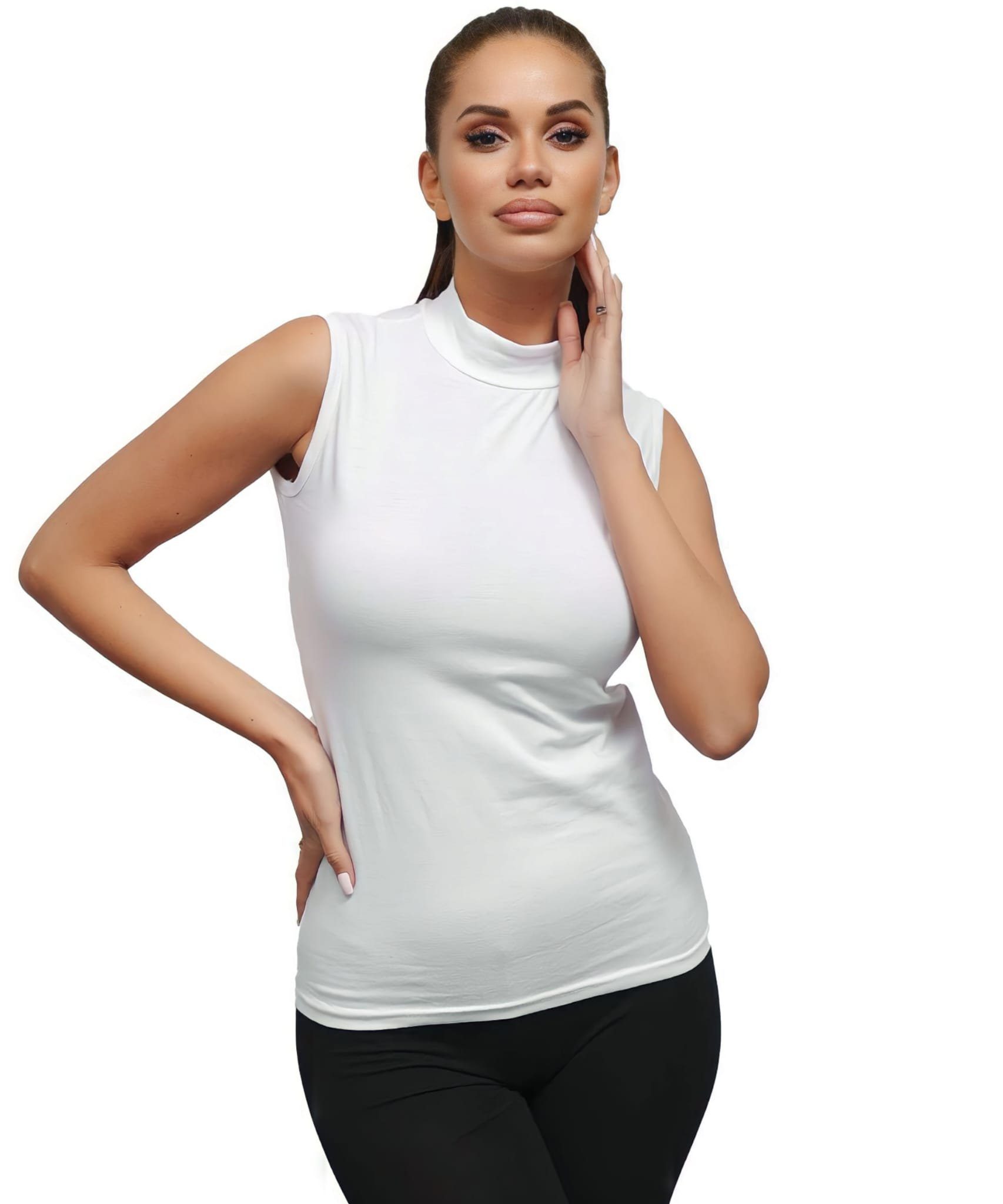 Kota Shirttop Damen Shirt Unterhemd mit Halbkragen Body Kragentop ärmellos Atmungsaktiv,Hautfreundlich, Weiches Gewebe