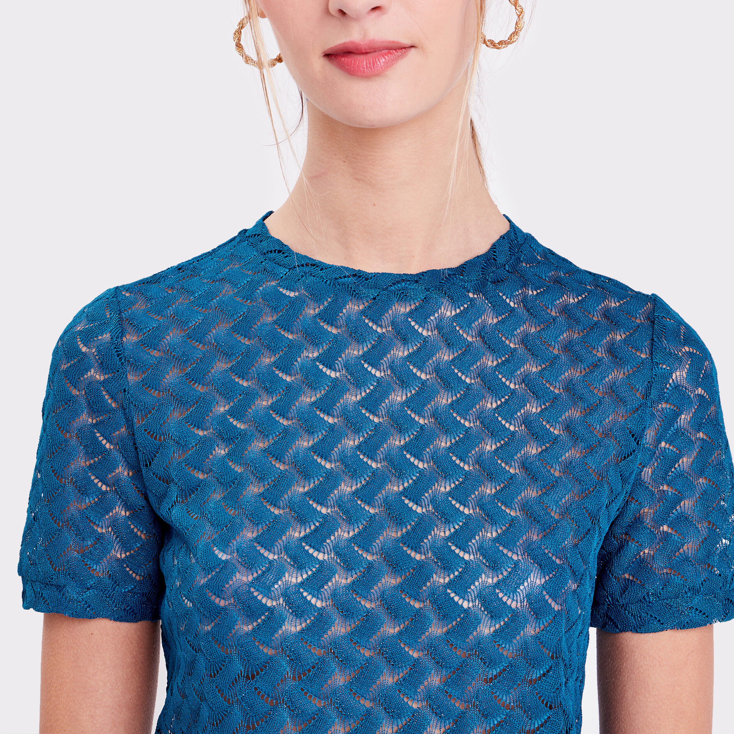 T-shirt avec manches courtes bleu canard femme | Cache Cache