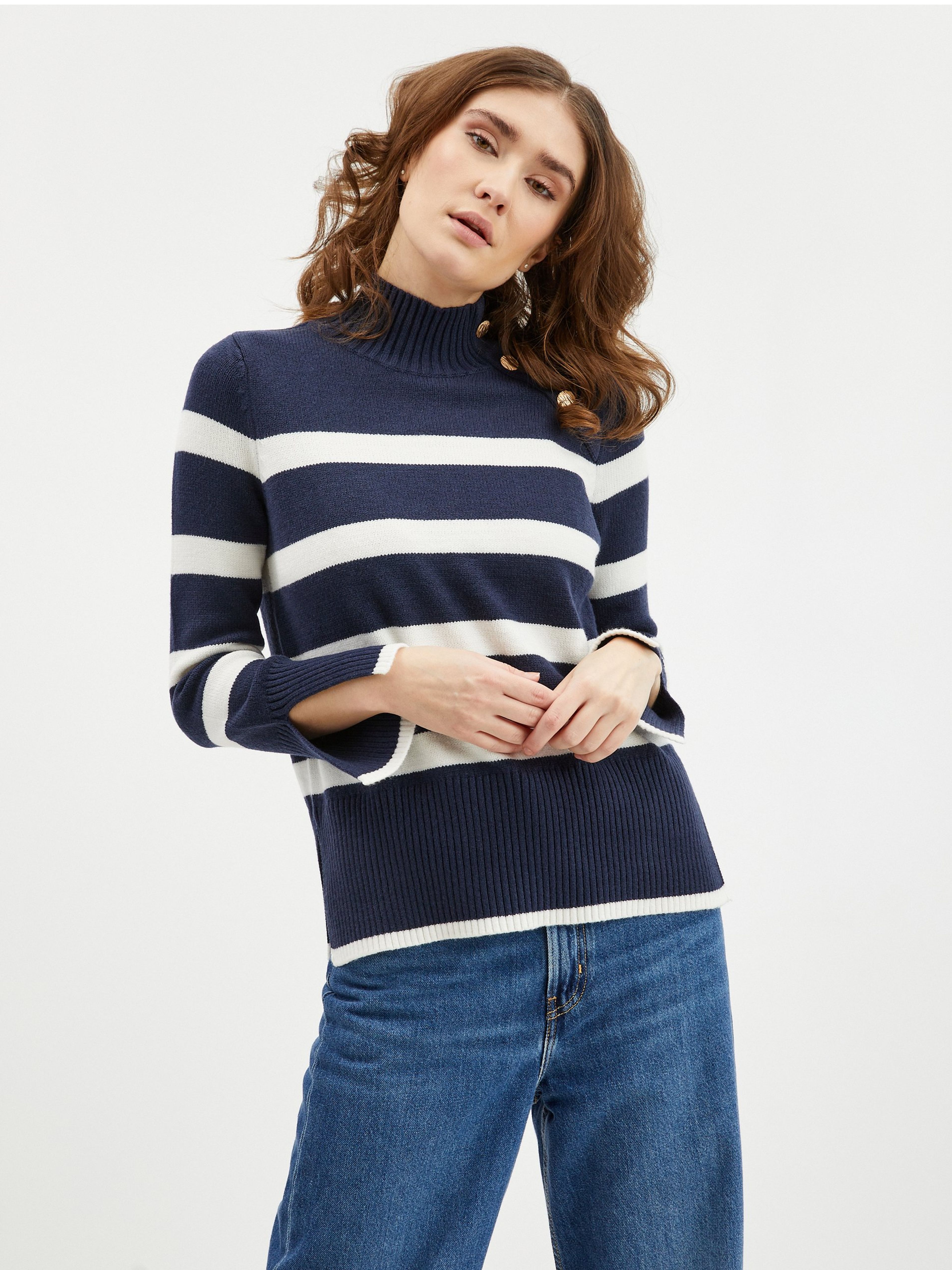 Weiß-blauer gestreifter Damen Pullover ORSAY