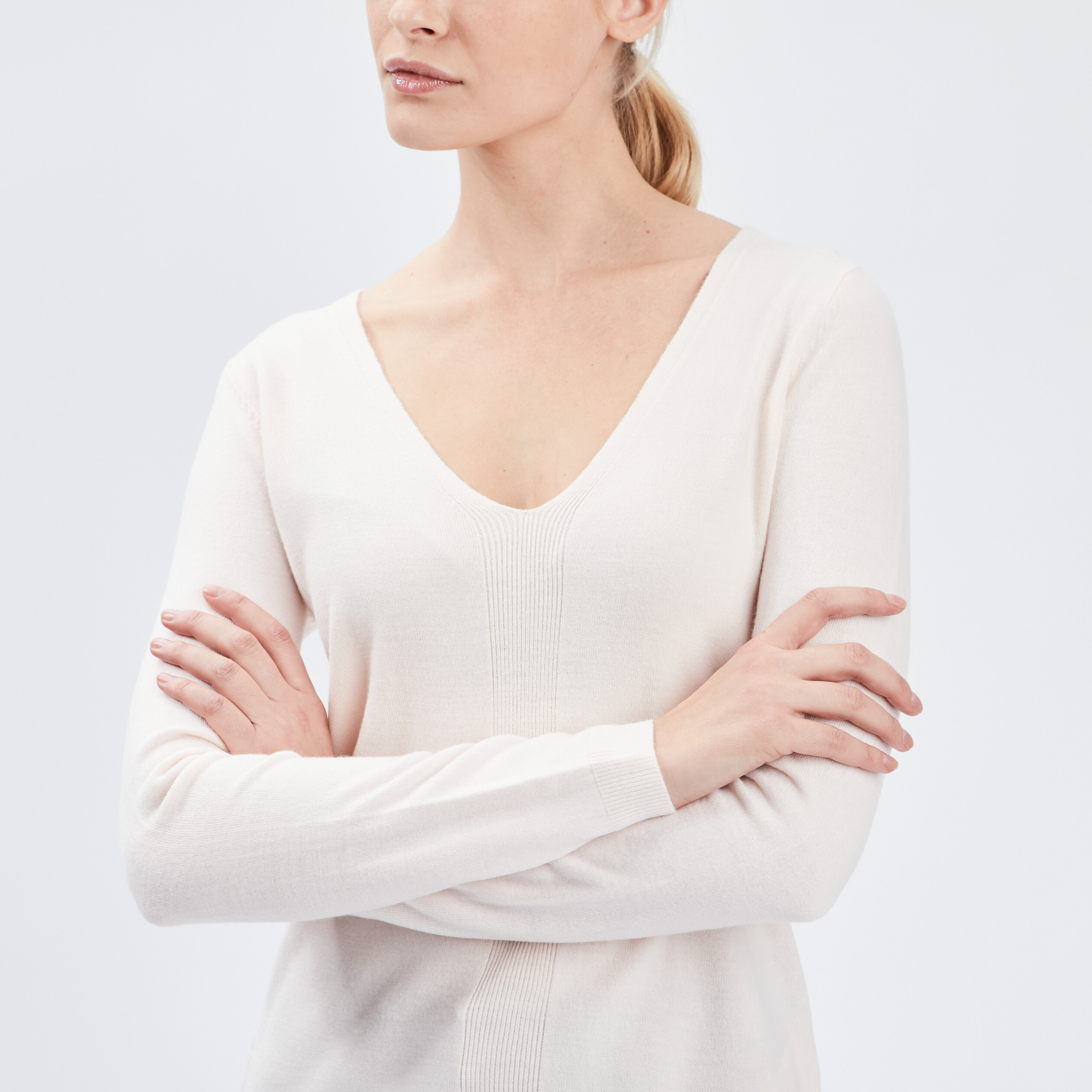 Pull col V manches longues rose clair femme | La Halle