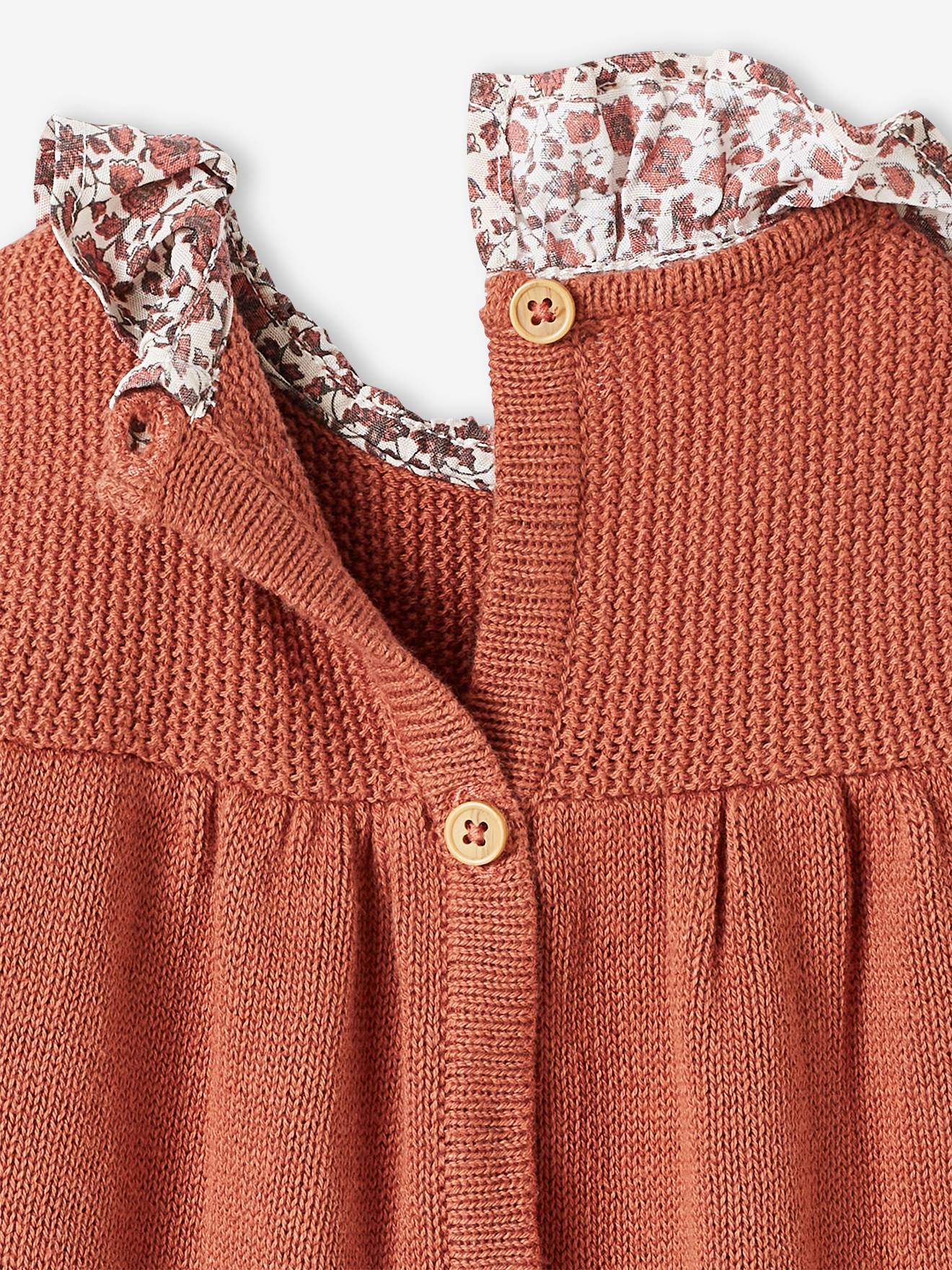 Vertbaudet Baby Strickkleid mit Stoffkragen - wollweiß