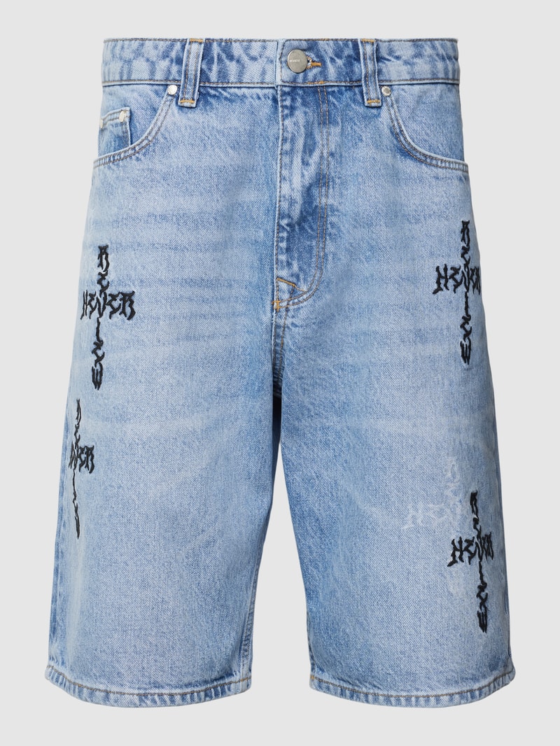 Jeansshorts mit Motiv-Stitching in blau
