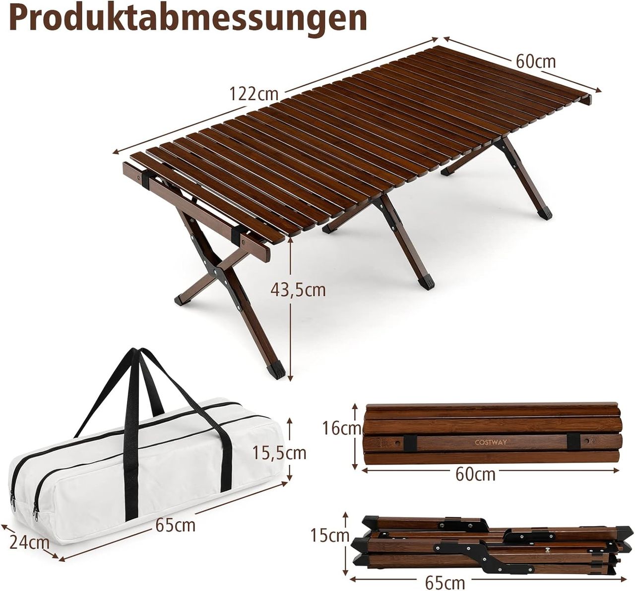 Costway Aufrollbarer Campingtisch aus Bambus