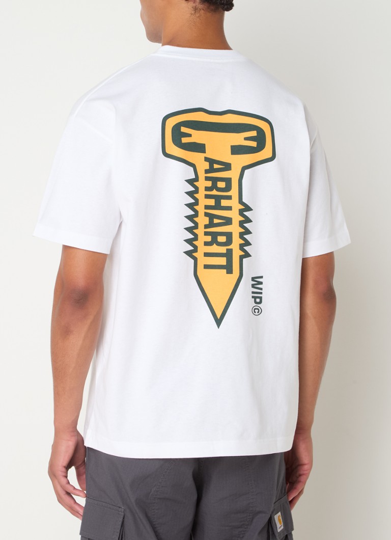 „Carhartt WIP Cross Screw“ marškinėliai iš ekologiškos medvilnės su logotipu ir spauda nugaroje
