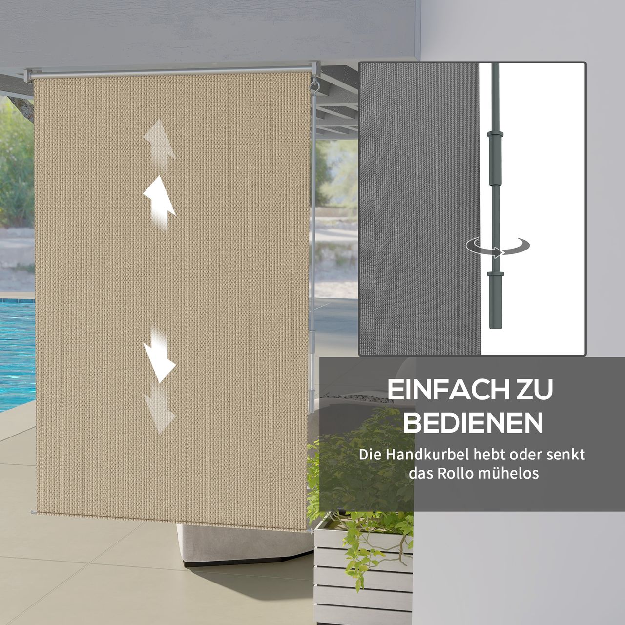 Outsunny Senkrechtmarkise Balkonrollo, 120x185cm Außenrollo für Pavillon, Beige