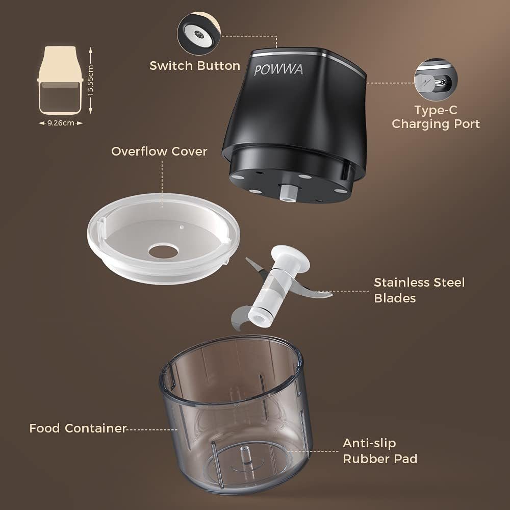 Diyarts Zerkleinerer, 45,00 W, 45-Watt-Motor, USB-Ladefunktion, 200 ml, Ein-Tasten-Bedienung